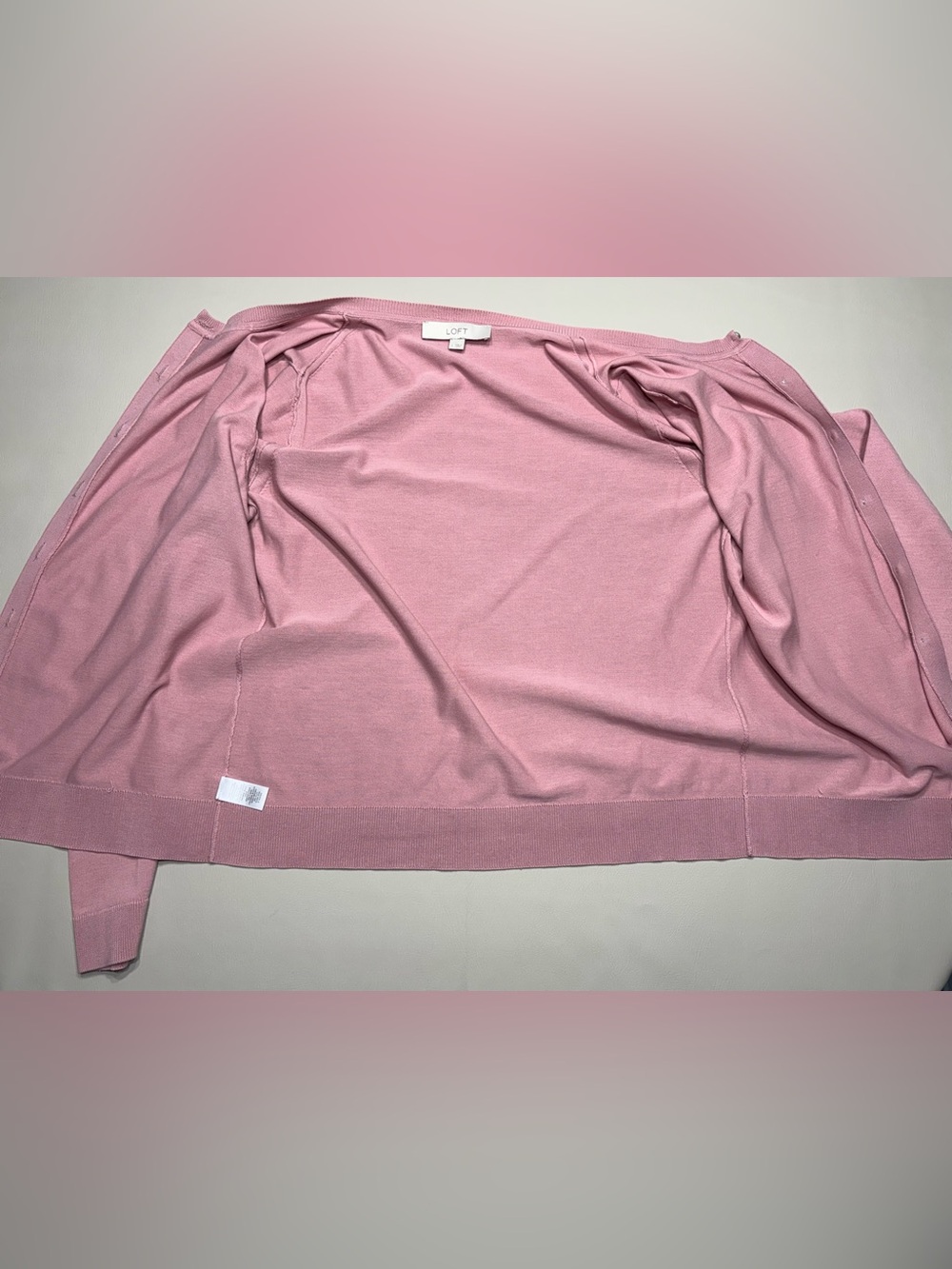 LOFT Light Pink Crewneck Button-Front Cardigan - Picture 7 of 11